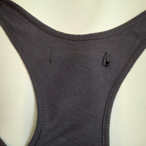 Babydoll Racerback Knit Mini Dress Size M Dusty Blue Grey Gathered Stretch - Picture 12 of 14